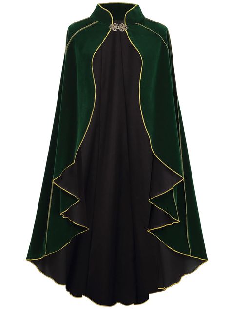 PRICES MAY VARY. Material: The vintage cape made from high quality crushed Velvet fabric, can give you a warm, airy feel. Neck clasp in bronze metal. Size: Total length 43.3 inches (about to reach the calf). Color: Available in Green,Brown and Black color. Feature: This Adult Medieval Cloak has a stand-up collar and metal clasp at the neck, with gold trims around the edge and all over the cape. Cosplay: Can be worn as Medieval Costume, Renaissance Cloak, Witch Cape, Halloween costume, Queen Robe One Shoulder Cape Medieval, Cloak Black, Short Cloak With Hood, Mens Capes Cloaks, Women Dragon Costume, Ren Faire Archer Costume, Medieval Hooded Cloak, Sorcerer Robes, Ren Faire Cloak