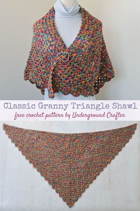 Free Triangle Shawl Pattern, Chunky Triangle Shawl Crochet Pattern Free, Crochet Granny Shawl Pattern Free, Crochet Triangular Shawl Pattern Free, Triangle Crochet Shawl Pattern Free, Crochet Granny Square Shawl, Granny Triangle Shawl, Crochet Granny Triangle, Triangle Shawl Crochet Pattern Free