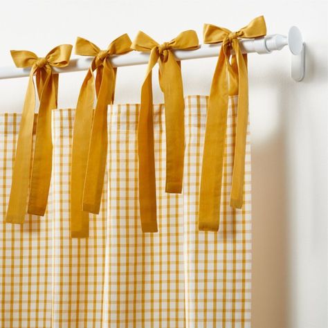 84" Yellow Organic Cotton Windowpane Plaid Curtain Panel Mustard Curtains Nursery, Crate And Barrel Curtains, Cottage Whimsy Decor, Yellow Curtains Nursery, Bedroom Curtains For Short Windows, Beige Gingham Curtains, Hand Sewn Curtains, Kitchen Curtain Patterns, 70s Curtains Bedroom