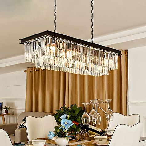 Rectangular Modern K9 Crystal Chandeliers Lighting Pendant Ceiling Lights Rectangle Chandelier Lamp Fixture 8-Lights for Dining Room Kitchen L33.5 Inch - - AmazonSmile Chandeliers Lighting, Rectangular Chandelier, Crystal Chandelier Lighting, Rectangle Chandelier, Lighting Pendant, Luxury Chandelier, Crystal Chandeliers, Beautiful Chandelier, Linear Chandelier