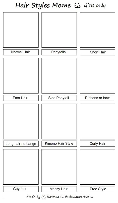 Hair Styles Drawing Meme, Hair Drawing Challenge, Draw A Character With Different Hairstyles Template, Draw Mbti In Your Style Template, Hairstyle Meme Drawing Template, Hairstyle Challenge Drawing, How To Shade Black Clothes Drawing, Character Design Template Art, Memes Drawing Template