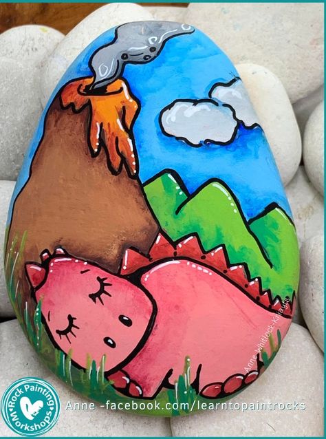 Dinosaur Rocks, Ideas For Painting Rocks, Rock Hunting, Baby Dinosaur, Happy Stones, Painted Rock Ideas, Rock Painting Patterns, Baby Dinosaurs, Painting Workshop