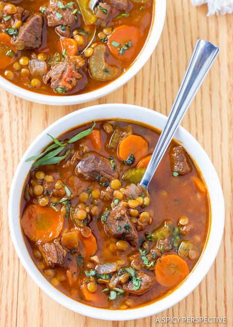 Beef And Lentil Stew, Beef Lentil Stew, Lentil Casserole Recipes, Beef And Lentil, Pancakes Oatmeal, Lentil Casserole, Lentil Stew Recipes, A Spicy Perspective, Lentil Stew