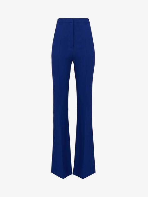 Women's Ss24 Pre Collection | Alexander McQueen GB Blue Leather Pants, Savile Row Tailoring, Bootcut Trousers, Alexander Mcqueen Fashion, Blue Trousers, Savile Row, Tailored Trousers, High Waisted Trousers, High Jeans