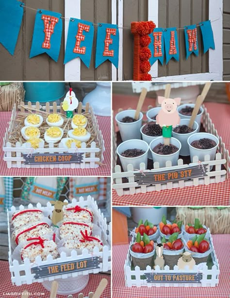 Love these little fences.... Farm Themed Birthday Party with Lots of Cute Ideas via Kara's Party Ideas Farm Party Foods, Farmyard Party, Farm Themed Party, Barnyard Birthday Party, Farm Theme Birthday, Farm Animal Party, Farm Baby Shower, Farm Animals Birthday Party, Farm Themed Birthday Party