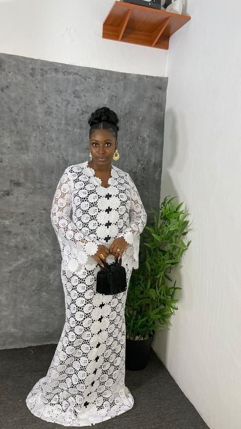 Dry Lace Gown Styles, Senegalese Outfits, Kaftan Styles For Ladies, Bubu Gown, White Lace Gown, Kaftan Styles, Bubu Gown Styles, Love For God, Ankara Dress Designs