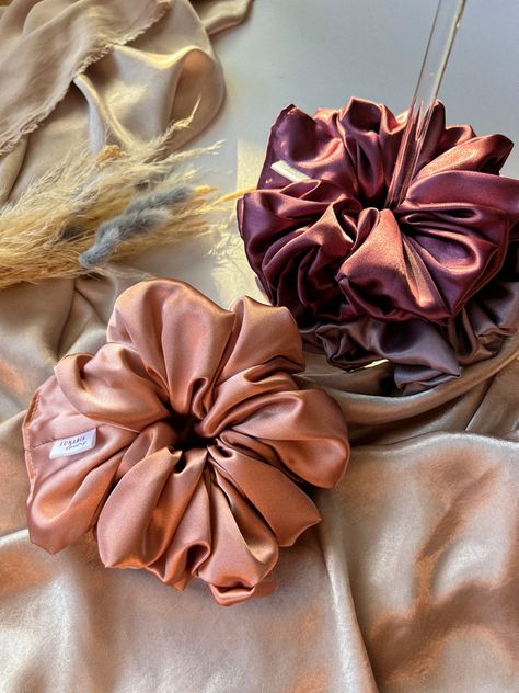 Oversized XL satin hair scrunchie with scrunchie holder Xl Scrunchie Pattern, Scrunchie Pattern, Xl Scrunchie, Heatless Hair Curlers, Custom Tissue Paper, Luxurious Hair, Satin Scrunchies, Dare To Dream, Ottawa Canada