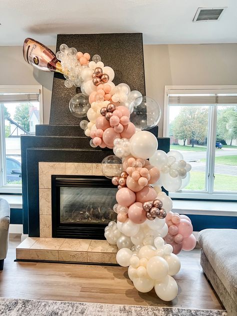 Bridal Party Balloon Arch, Engagement Balloons Decoration, Champagne Balloon Decor, Engagement Party Balloons, Champagne Balloon, Engagement Balloons, Champagne Balloons, Bridal Shower Inspo, Bridal Shower Balloons