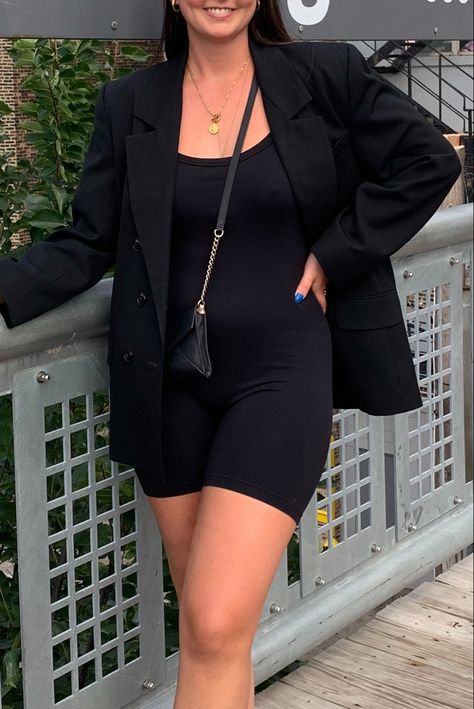 Unitard And Blazer Outfit, Unitard And Shirt Outfit, Unitard Airport Outfit, Unitard With Blazer, Unitard White Shirt, Black Unitard For Gym And Summer, Unitard Outfit Ideas, Unitard Outfit, Fitted Black Unitard With Built-in Bra