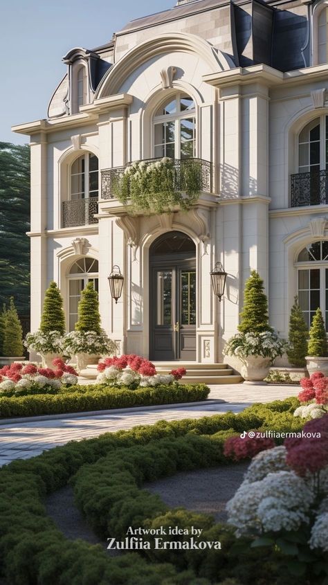 Neoclassical Landscape, Modern French Country Exterior, Neo Classic Villa, Old Money Interior Design, Old Money Interior, Classic House Plans, Neoclassical Villa, Luxury Mediterranean Homes, Classic Mansion