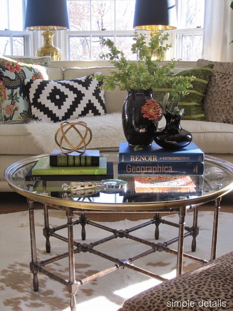 Project Design How to Style Your Coffee Table Simple Details Glass Coffee Table Decor, Round Coffee Table Decor, Simple Coffee Table, Stylish Coffee Table, Coffee Table Styling, Hall Decor, Glass Top Coffee Table, Diy Coffee Table, Decoration Inspiration