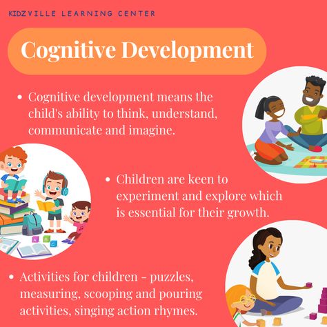 The cognitive development of children in their early childhood is necessary as it plays a major role in the child's growth. Cognitive development enhances the ability to think, understand, communicate, and imagine. Various activities include Puzzle solving, measuring, scooping, etc. #kidzvillelearningcentre #congnitive #cognitivedevlopment #ceative Cognitive Development Preschool, Global Developmental Delay Activities, Vygotsky Theory Child Development, Cognitive Development Activities, Islamic Parenting, Cognitive Domain, Developmental Domains Early Childhood, Kohlberg's Stages Of Moral Development, Child Development Stages