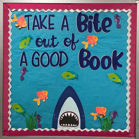 Reading Theme Bulletin Boards, August Library Bulletin Board Ideas, May Library Bulletin Boards, Reading Themed Classroom Door, School Library Displays Ideas, Reading Is Magic, Summer Reading Bulletin Boards, May Library Displays, August Library Displays