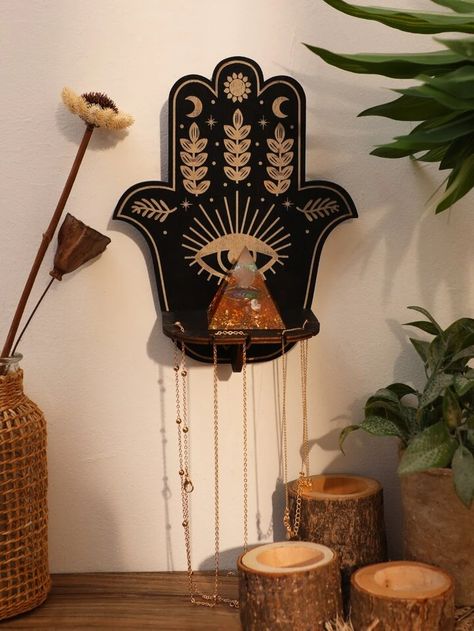 Hand Crystal Shelf Wooden Crystal Display Shelf Boho Floating Crystal Holder Stand with Pendulum Chain Hanging Witchy Stuff for Essential Oil Spiritual Wall Decor Gift Black | SHEIN USA Crystal Display Shelf, Crystal Shelf, Spiritual Wall Decor, Crystal Shelves, Crystal Holder, Crystal Display, Witchy Stuff, Estantes Flotantes, Garden Party Wedding