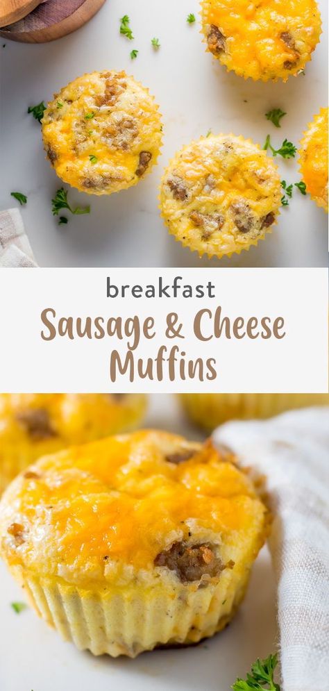 Sausage and egg breakfast muffins recipe loaded with cheese and made in under 30 minutes. Keto and gluten free friendly you can have these baking in no time while sticking to your healthy eating. Swap out the sausage for bacon, maybe ham or add all and make it a party! Sausage Muffins With Cheese, Paleo Breakfast Muffins, Egg Breakfast Muffins, Sausage And Egg Breakfast, Cottage Cheese Muffins, Sausage Egg Muffins, Keto And Gluten Free, Keto Breakfast Muffins, Sausage Muffins