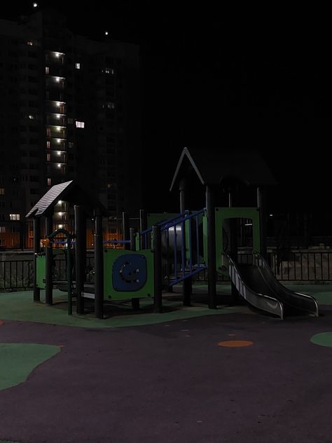 Playground Astethic, Playground At Night Aesthetic, Park Playground Aesthetic, Scary Playground, Dark Playground, Playground At Night, Kidcore Background, Abandoned Playground, Playground Aesthetic