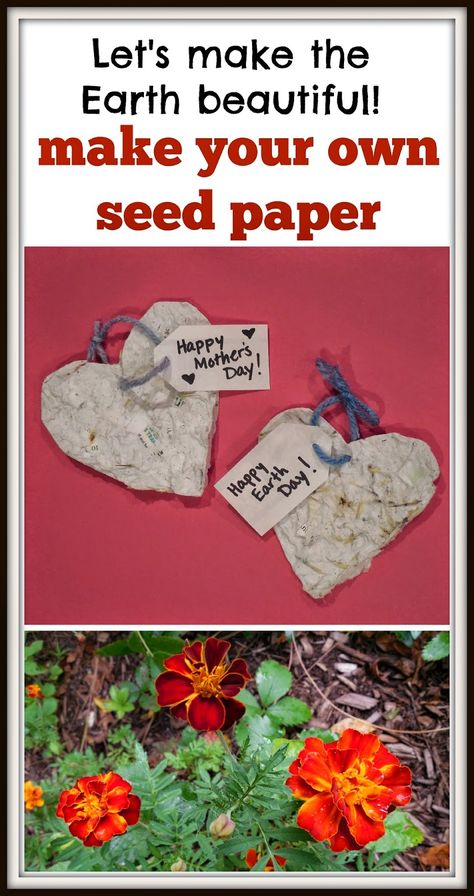 Seed paper to make with your students or children. A great Earth Day project! Also makes a lovely Mother's Day gift. Earth Day Ideas, Earth Week, Recycled Diy, Earth Day Projects, Earth Beautiful, Earth Day Crafts, Cadeau Parents, Earth Day Activities, Arbour Day