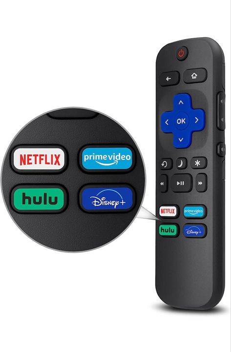 Disney+, netflix, amazon prime, and hulu Roku Remote, Roku Streaming Stick, Roku Tv, Tv Icon, Universal Remote Control, Tv Remote Controls, Fire Tv Stick, Wireless Technology, Remote Controls