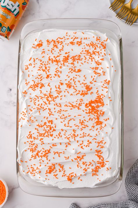 Orange Crush Poke Cake, Orange Crush Cake, Crush Cake, Cake Sheet, Corn Recipes Side Dishes, Blueberry Desserts Recipes, Moist White Cake, Cake Receipe, Creamsicle Cake