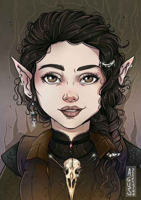 Halfling warlock commissioned some time ago ♥ #halfling #warlock #dnd #skull #mage #character design Female Halfling Character Art, Halfling Druid Female, Hobbit Character Design, Gnome Female Dnd, Female Gnome Dnd, D&d Warlock, Female Warlock Dnd, Dnd Halfling Female, Gnome Dnd Character Design