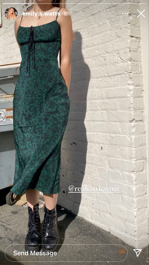 Doc Martin And Skirt Outfit, Dresses Grunge Aesthetic, Special Ocassion Outfit, Maxi Dress Aesthetic Outfit, Dark Sundress Aesthetic, 2000s Grunge Dress, Thrifted Dress Aesthetic, Jean Jacket Outfits Dress, Grunge Summer Dress Outfits