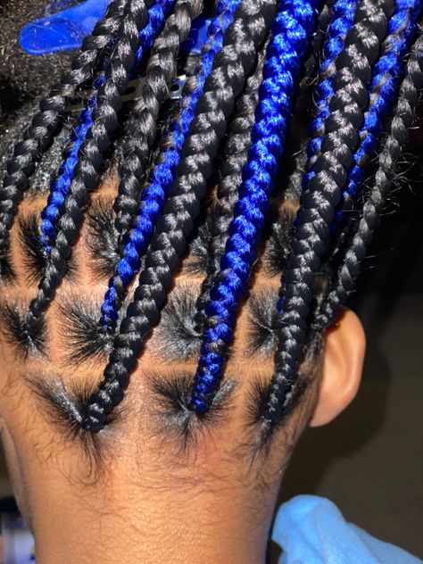 Knotless Braids With Blue, African Braiding Styles, Black Knotless Braids, Wrap Braids, Black Knotless, Blue Hairstyles, Braids For Girls, Blue Braids, 90s Television