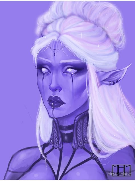 Drow Elf Makeup, Purple Skin Drawing, Purple Skin Character Design, Purple Elf, Purple Skin Character, Purple Characters, Purple Alien, Skins Characters, Elf Characters