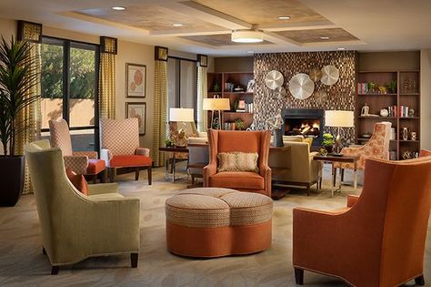 Assisted Living Decor, Senior Living Interior Design, Senior Living Design, Senior Assisted Living, Living Interior Design, Lobby Decor, Senior Housing, Retirement Living, Interior Architecture Drawing