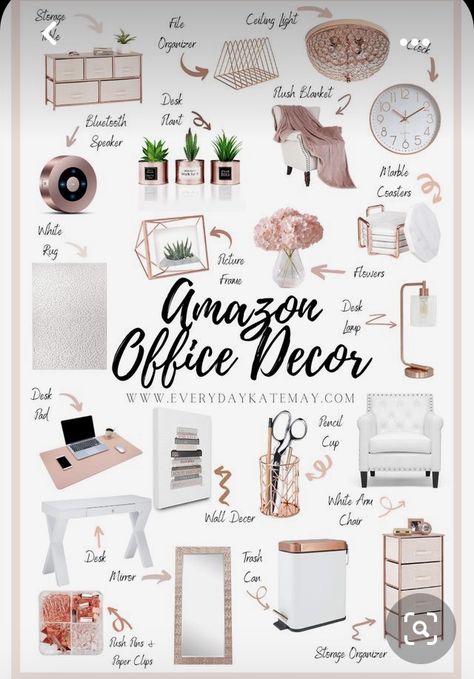 Amazon Finds For Women, Rose Gold Office Decor, Amazon Office, Rose Gold Office, Gold Office Decor, Work Desk Decor, Zimmer Diy, Chic Office Decor, Gold Office