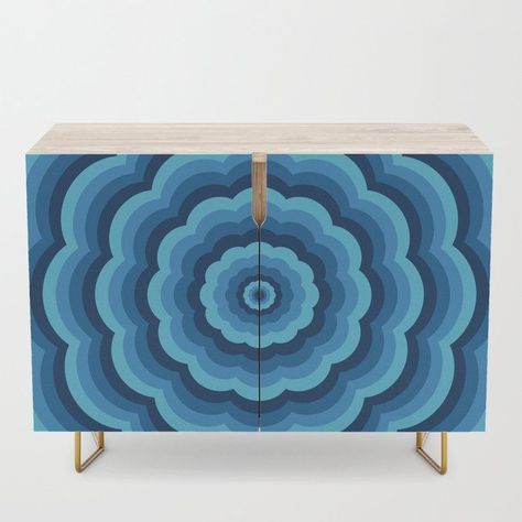 crezenda, cupboard, retro, waves, flower, effect, blue, sapphire, groovy, funky, dark blue, light blue, sky blue, ocean blue, serene, sabina-emz, society6 Record Table, Retro Blue, Retro Waves, Wave Print, Bedroom Hallway, Table Bar, Retro Look, Blue Hues, Printed Design