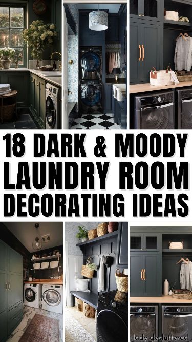 The laundry room can often be the forgotten space in our homes that we may spend a lot of time in, yet don’t give much attention to when it comes to decor. However, incorporating dark and moody laundry room decor can completely transform this space from dull to dramatic. - Lady Decluttered | Dark and Moody Laundry Room Decorating Ideas Moody Laundry Room, Laundry Room Decorating Ideas, Rustic Farmhouse Laundry Room, Gothic Home Decor Ideas, Laundry/mudroom Ideas, Laundry Room Decor Ideas, Mudroom Laundry Room Ideas, Laundry Room Paint Color, Vintage Laundry Room Decor