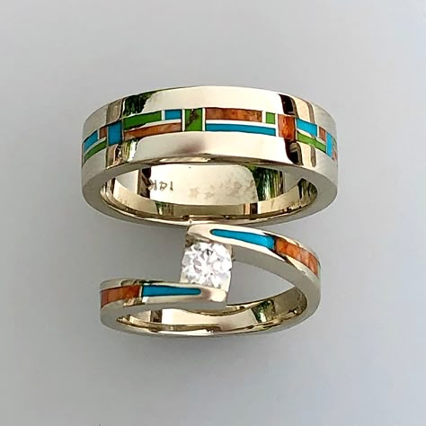 Southwest Engagement Ring, Luxury Turquoise Enamel Engagement Ring, Engagement Rings Turquoise, Luxury Turquoise Inlay Ring, Gold Turquoise Ring For Wedding, Fine Jewelry, Unique Turquoise Inlay Ring, Turquoise Engagement Rings, Gents Ring Design, Boys Ring