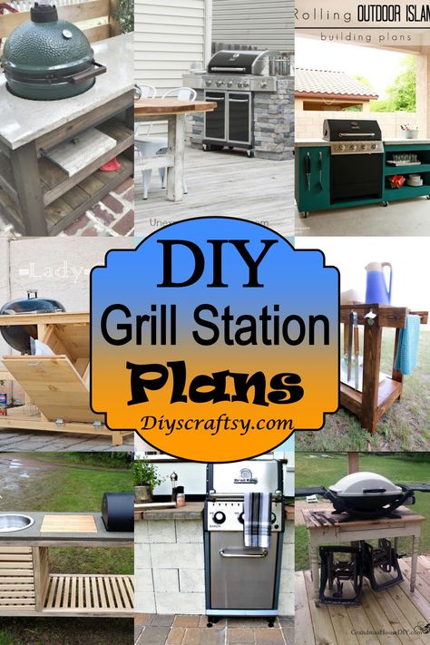 Grill Setup Ideas, Outdoor Grill Area Diy, Diy Grill Island, Diy Bbq Area, Grill Station Ideas, Diy Grill Table, Grill Stations, Backyard Grilling Area, Diy Grill Station