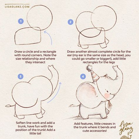 How to draw a cute elephant! 🐘 Have fun with adding cute accessories, I was torn between a party hat and a giant bow! . Brushes used: AquaReal 2 Shadow brushes and Lisa’s Pencil / Canvas: Let’s Draw. #howtodraw #learntodraw #easydrawingtutorial #howtodrawcute #howtodrawanimals #howtodrawelephants Cute Pencil Drawings, Cute Elephant Drawings, Doodle Elephant, Kid Drawing, Learn To Sketch, Giant Bow, Elephant Illustration, Elephant Drawing, Zentangle Drawings