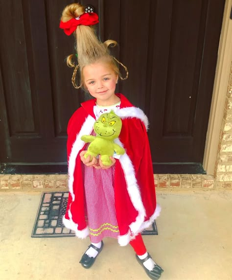 Dress Like Whoville Kids, Cindy Loohoo Costume, Cindy Lou Who Toddler Costume, Toddler Cindy Lou Who Costume, Cindy Loo Who Costume Diy, Cindy Lu Who Costume, How To Do Cindy Lou Who Hair For Kids, Cindy Lou Who Hair Toddler, Easy Cindy Lou Who Hair For Kids