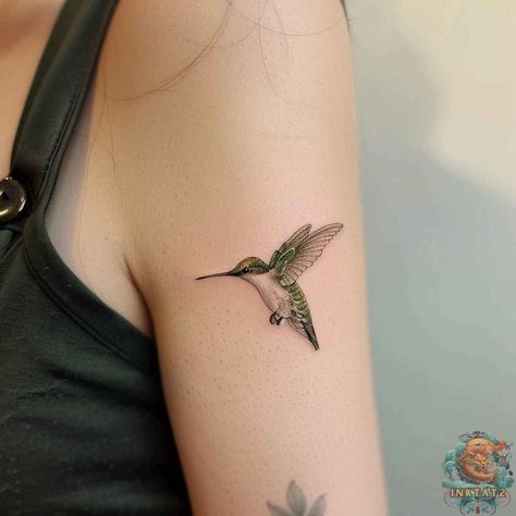 Hummingbird Compass Tattoo, Humming Bird Tattoo Colorful, Hummingbird Tattoo With Color, Hummingbird Sketch Tattoo, Hummingbird Shoulder Tattoo, Dainty Hummingbird Tattoo, Hummingbird Tattoo Meaning, Hummingbird Sketch, Hummingbird Tattoos