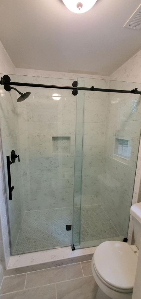 Master Bath Shower Sliding Door, Walk In Shower Sliding Door, Small Bathroom Sliding Shower Door Ideas, Shower Sliding Door Ideas, Walk In Shower With Sliding Glass Door, Shower Sliding Door, Clear Shower Door, Shower Hardware, Bypass Sliding Shower Doors