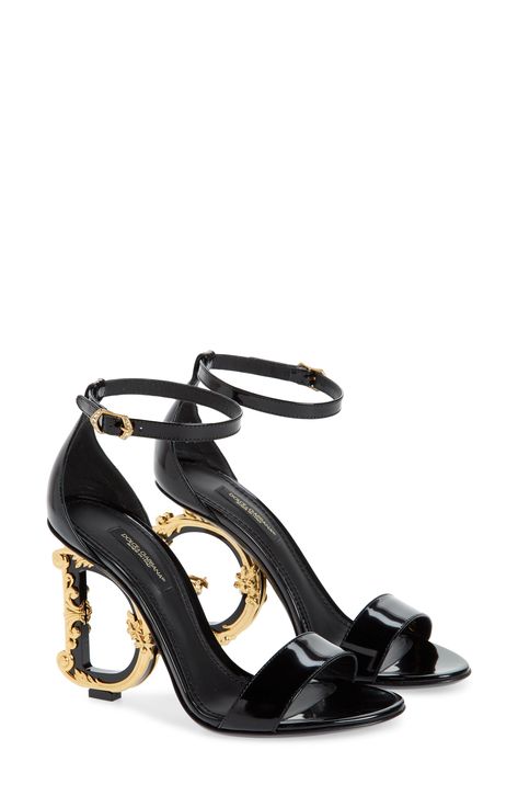 Dolce&Gabbana Keira Baroque DG Heel Sandal available at #Nordstrom Dg Heels, Dg Monogram, Heel Sandal, Footwear Design Women, Designer Sandals, Sandal Women, Dream Clothes, Nappa Leather, Aesthetic Outfits