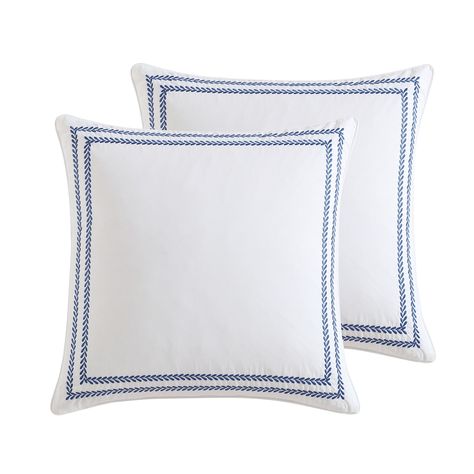 Laura Ashley Stitched Vine Cotton Blue 2 Piece Euro Sham Set - Bed Bath & Beyond - 37507985