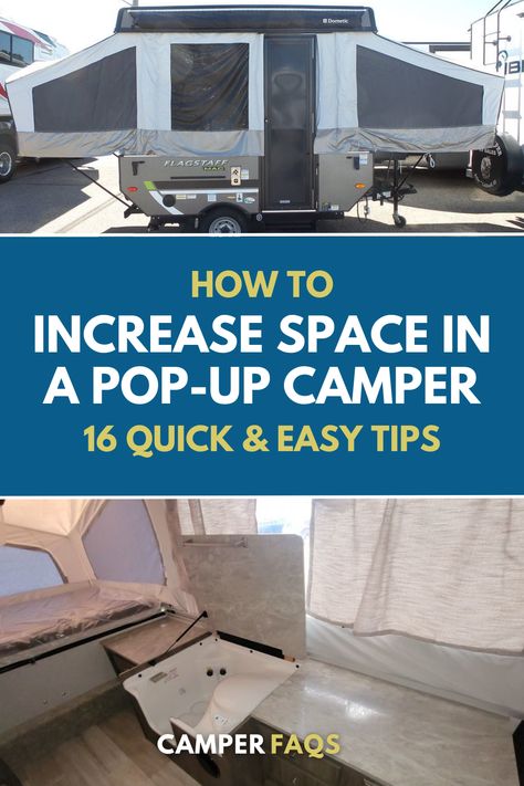 How To Increase Space In A Pop-Up Camper Popup Storage Ideas, Pop Up Camper Before And After, Pop Up Camper Organization Ideas, Pop Up Camper Must Haves, Boho Pop Up Camper, Pop Up Camper Interior Ideas, Small Pop Up Camper Remodel, Pop Up Camper Hacks, Pop Up Caravan