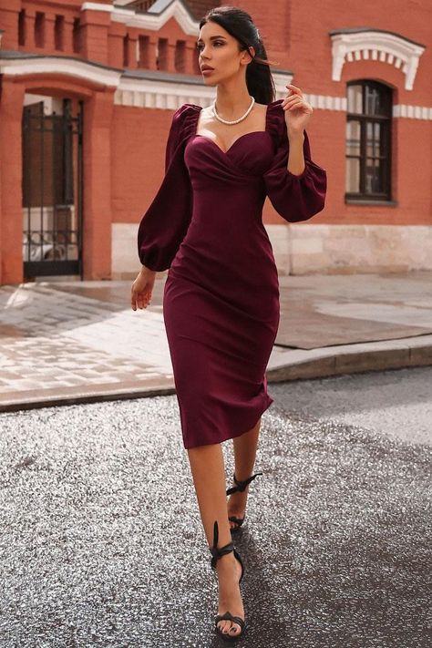 Bodycon Prom Dress, Midi Dress Formal, Elegant Midi Dresses, Lantern Sleeve Dress, Bodycon Dress With Sleeves, Bodycon Dress Parties, Sangria, Womens Midi Dresses, Elegant Dress