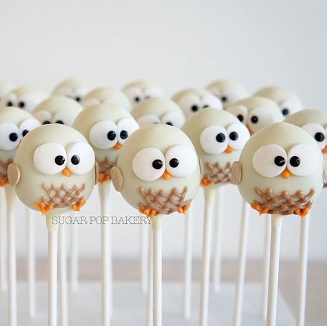 Owl Dessert Ideas, Owl Party Theme, Starbucks Owl Cake Pop, Owl Food Ideas, Cake Pop Animals, Woodland Animal Cake Pops, Fox Cake Pops, Character Cake Pops, Owl Macarons