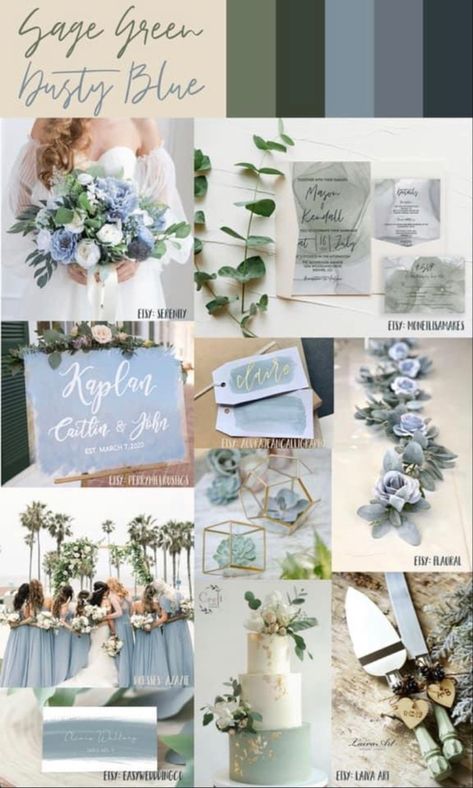 Sage Green Dusty Blue Wedding, Dusty Blue Sage Green Wedding, Dusty Blue And Sage Wedding, Sage Green And Blue Wedding, Sage Green And Dusty Blue Wedding, Dusty Blue And Sage Green Wedding, Blue And Green Wedding, Sage Green Wedding Theme, Wedding Theme Color Schemes