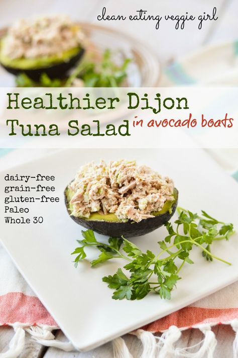 Mustard Tuna Salad, Tuna Salad With Mustard, Tuna Salad Whole 30, Dairy Free Tuna Salad, Aip Tuna Salad, Tuna Salad Healthy No Mayo, Tuna Salad Macro Friendly, Paleo Tuna Salad, Avocado Boats