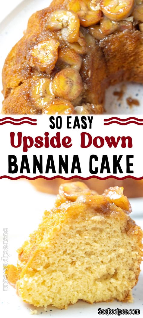 Got ripe bananas you need to use up? This Banana Upside Down Cake is a fantastic choice! With caramel-coated banana slices and an incredibly moist cake, it's a dessert that always wows. Banana And Caramel Cake, Dessert Recipes Using Ripe Bananas, Banana Upside Down Cake Recipe, What To Do With Ripe Bananas, Ripe Banana Recipes Easy, Banana Cake Recipes, Upside Down Banana Cake, Apple Cake Recipe Easy, Banana Upside Down Cake