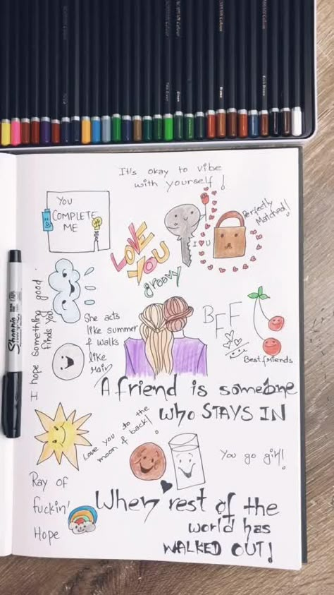 Send this to your bff! 💕 #doodle #artjournal #bff #art #drawing #australia #foryou 🌸|✨🌸 Jasmine 🌸✨|TikTok|Global Video Community Bff Art Drawing, Two Besties Drawing, Best Friend Drawing Sketches, Bff Art, Best Friend Sketches, Friends Journal, Friends Sketch, Compliment Cards, Doddle Art