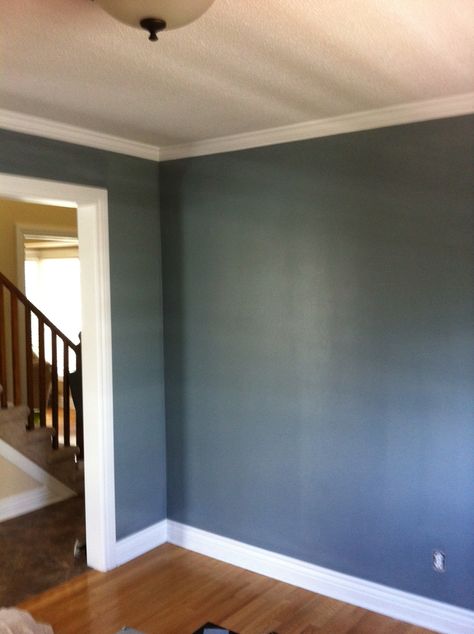 Behr atmospheric 2 coats in eggshell for dining room ❤️ Steel Blue Room, Behr Atmospheric, Peaceful Bedroom Colors, Peaceful Bedroom, Housing Ideas, Interior Colors, Accent Walls In Living Room, Bedrooms Ideas, Bedroom Wall Colors