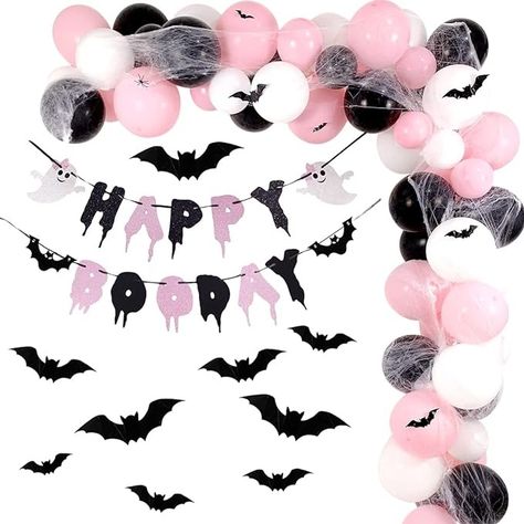 Amazon.com: Pink Halloween Party Decorations with Happy Boo Day Banner, Spider Web, Bat Wall Decor, Pink and Black Balloons for Halloween Birthday Party Decorations, Halloween Baby Shower : Toys & Games Pink And Black Balloons, Happy Boo Day, Bat Wall Decor, Pink Halloween Party, Halloween Birthday Party Decorations, Spider Decorations, Bat Wall, Halloween Party Decorations, Halloween Birthday Party