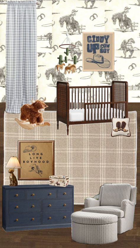 Western cowboy nursery ideas Boys Cowboy Room, Cowboy Nursery Theme, Vintage Cowboy Nursery, Western Baby Nurseries, Vintage Baby Rooms, Baby Boy Cowboy, Country Nursery, Cowboy Nursery, Western Nursery