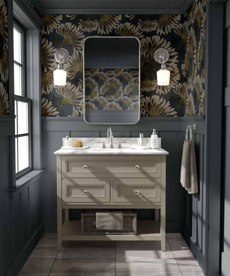 Dark Powder Room Wallpaper, Bathroom Wall Coverings, Mudroom Remodel, Dublin House, Cloakroom Toilet, Toilet Room Decor, Primary Bath, Pretty Bathrooms, Downstairs Loo